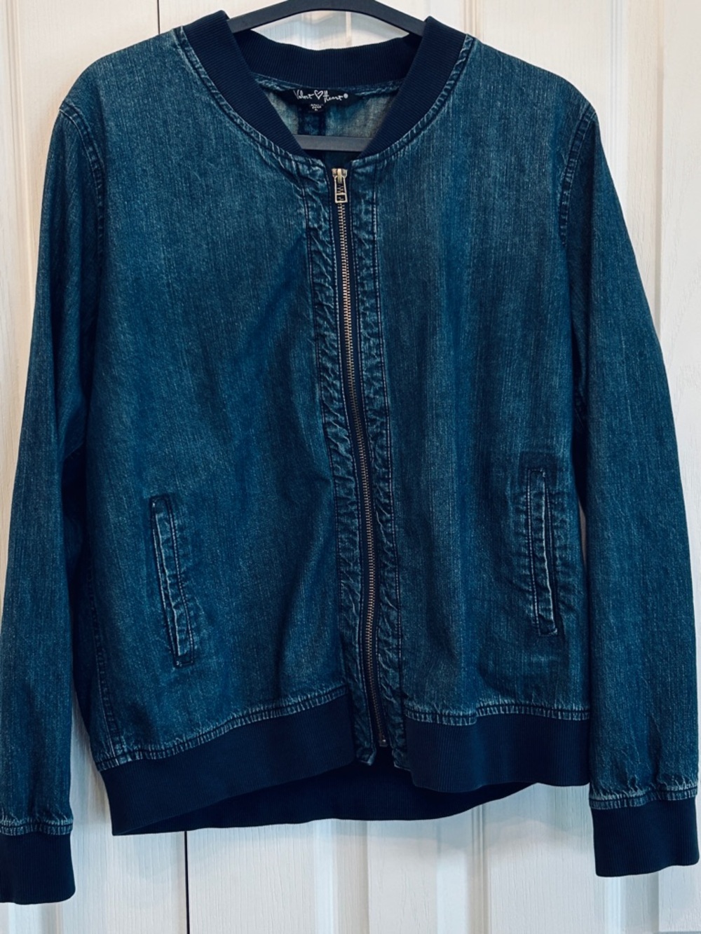Velvet Heart Denim Bomber Jacket Cotton EUC Size L Casual Chic